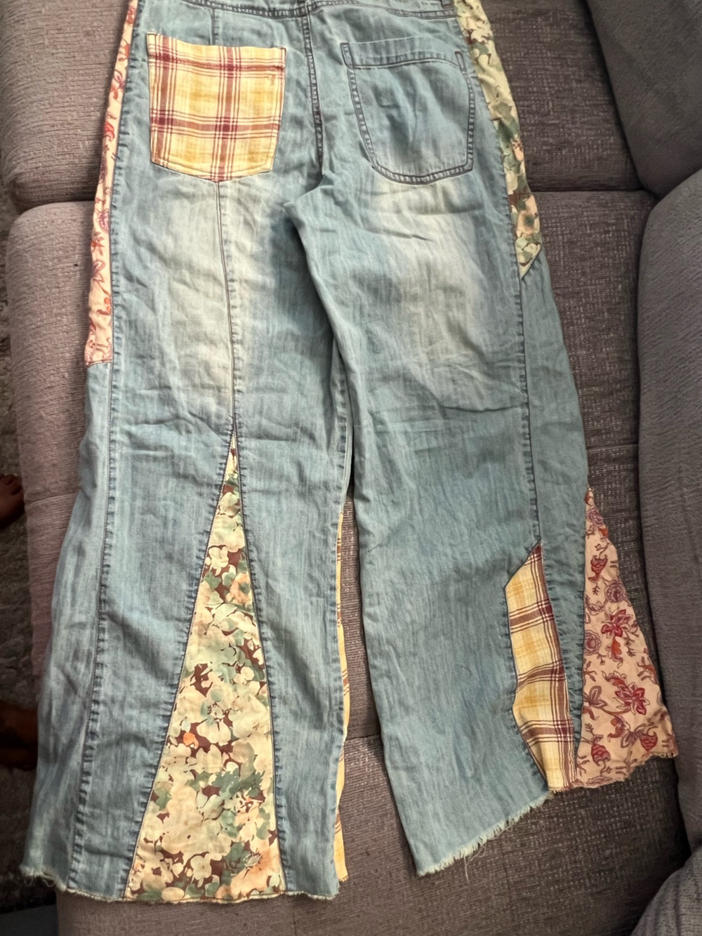 Pilcro Light Blue Patchwork Flare Jeans with Yellow Plaid & Floral Panels - Picture 3 of 7